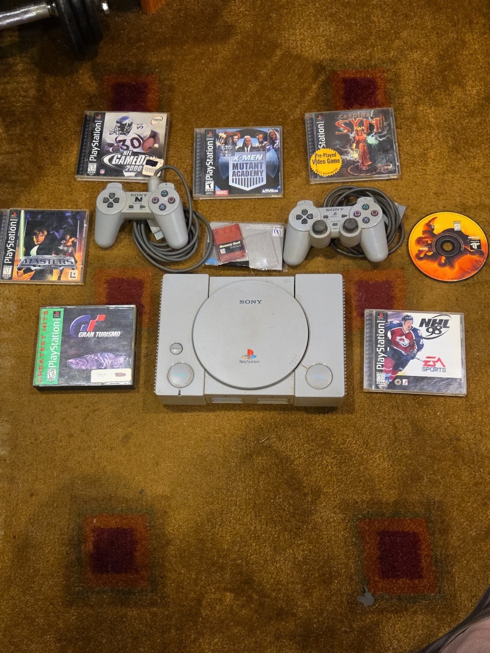 Sony Gray PlayStation Original Console with Two Gray Controllers and Games